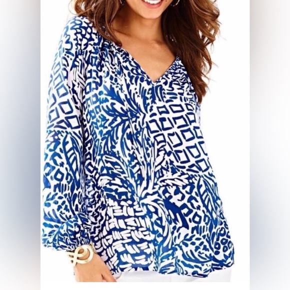 Lilly Pulitzer Willa tunic in Indigo Home top. Size XS  VGUC - Picture 1 of 10